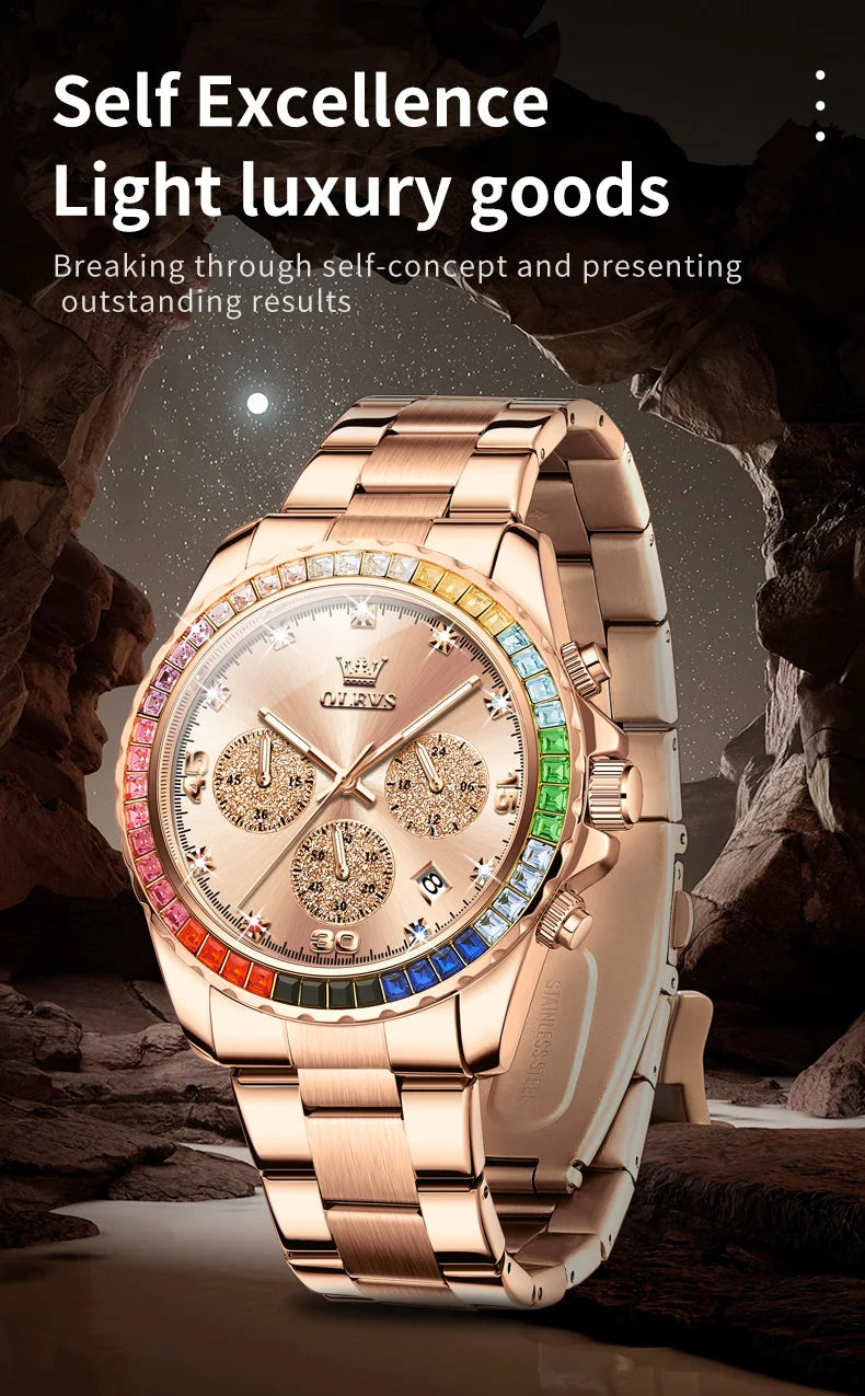 Watch for Men OLEVS Rainbow Gemstone Bezel Business Luxury Top Brand Quartz Watches Waterproof Sports Watches reloj hombre