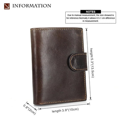 New Men Wallet Cowhide Genuine Leather Wallets Coin Purse Clutch Hasp Open Top Quality Retro Short Wallet Multi Cards Slots