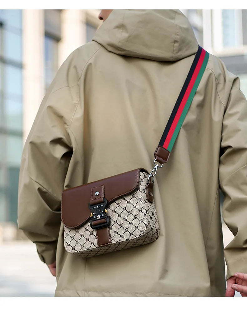 Luxury Plaid Crossbody Bags Men Fashion Buckle Flap Men's Crossbody Bag Casual Shoulder Bag Male Waterproof Business Sling Bags