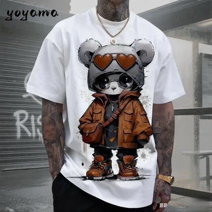 Men's T-Shirts Hip Hop Bear Pattern 3D Print Men's Clothing Summer New Streetwear Oversized Unisex T-Shirt Harajuku Men Clothes