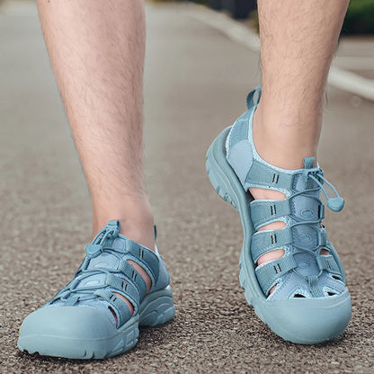 Outdoor Summer Men Sandals Leather Mens Casual Shoes Non-Slip Male Beach Shoes Anti-collision Toe Roman Flats Flip-flops 38-48