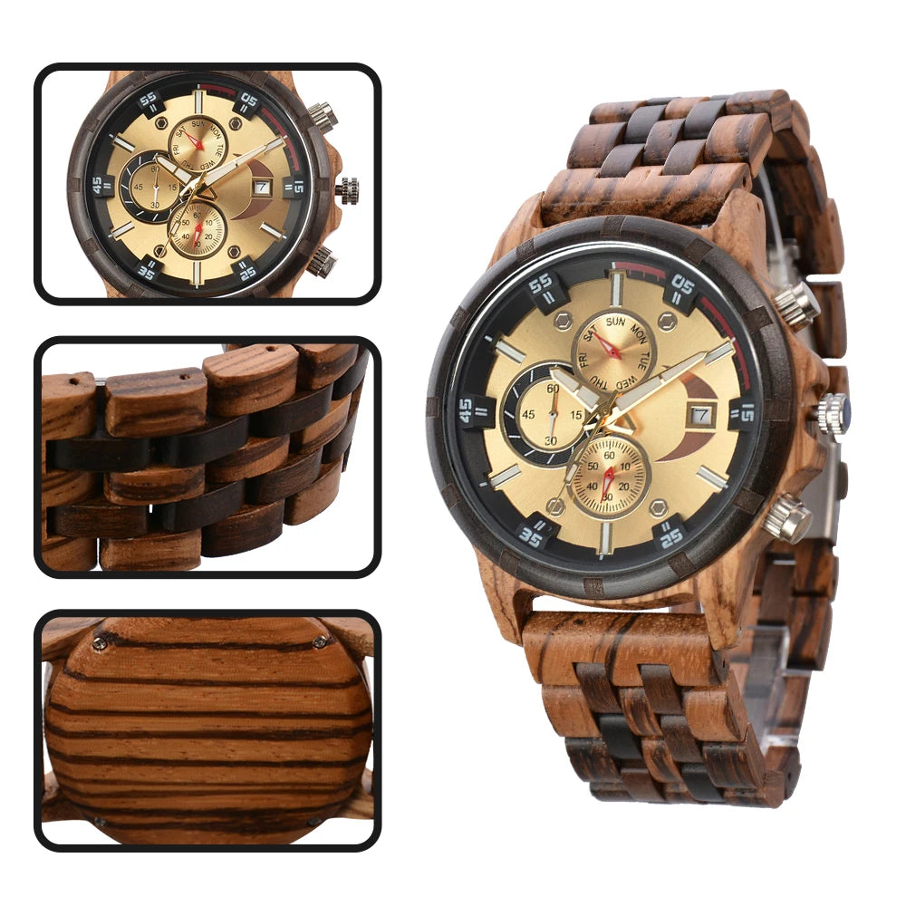 Man's Watches Wooden Watch Strap Hand Watch Quartz Wrist Watch for Men Chronograph  Luxury Brand montre homme Gift Drop Shipping