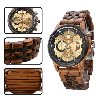 Man's Watches Wooden Watch Strap Hand Watch Quartz Wrist Watch for Men Chronograph  Luxury Brand montre homme Gift Drop Shipping