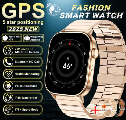 New For Android iOS Outdoor GPS SmartWatch Men 2.01" HD AMOLED Compass 420mAh 178+Sport Mode Waterproof Bracelet Smartwatch 2026