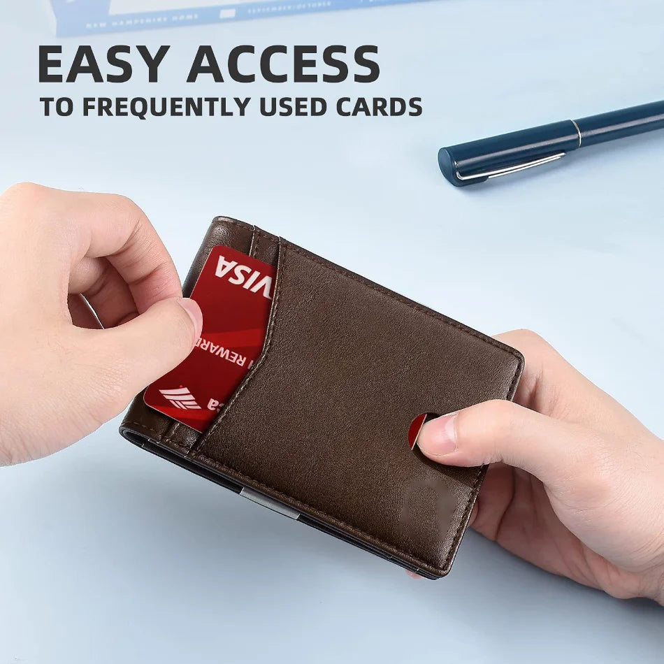 Personality Short Rfid Leather Men Wallets Carbon Fiber Slim Card Holder Wallet Black Minimalist Wallet for Men Father Day Gifts