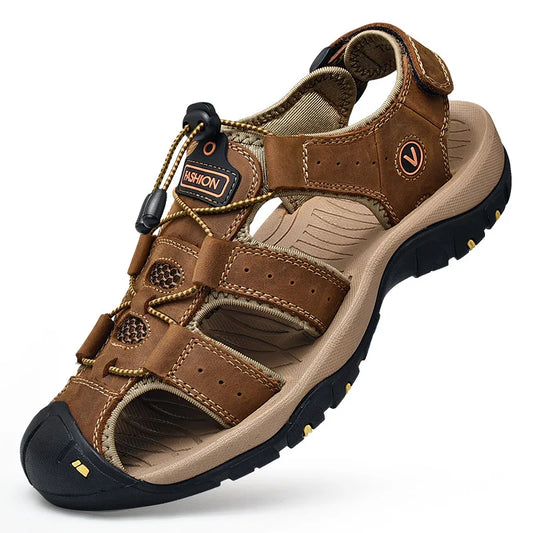 2026 New Men's Sandals Handmade Thick Bottom Rubber Breathable Casual Slip-On Beach Shoes Leather Upgraded Version