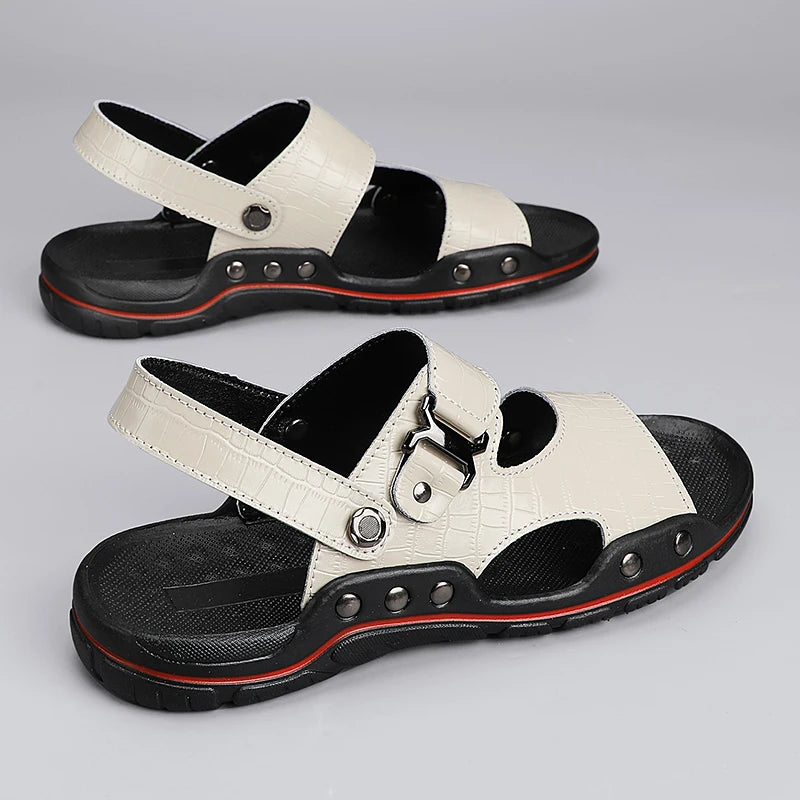 Simple Mens Sandals Casual Leather Solid Color Summer Outdoor Shoe Comfy Casual Open Toe Sandals Soft Beach Flat Designer Sandal