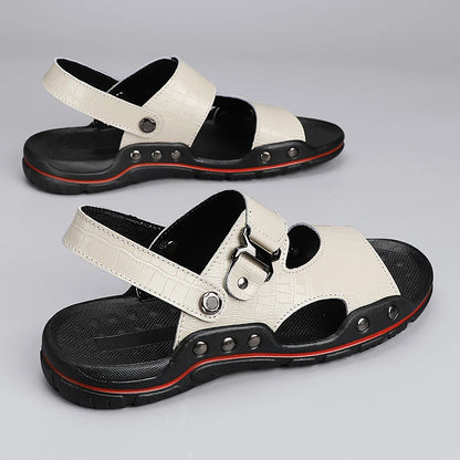 Simple Mens Sandals Casual Leather Solid Color Summer Outdoor Shoe Comfy Casual Open Toe Sandals Soft Beach Flat Designer Sandal