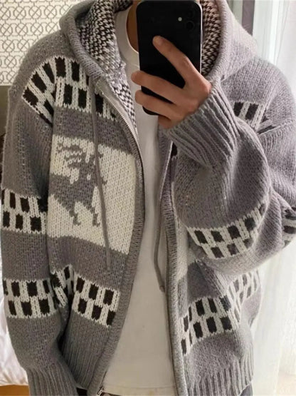 Fair Island Pattern French Retro Jacquard Knitted Cardigan 2025 Early Spring Loose Fluffy Wool Sweater Coat