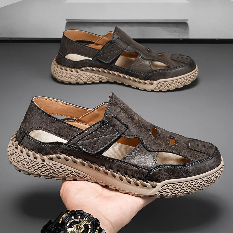 Male Casual Leather Summer Shoes Versatile Men's Sandals Durable Handmade Stitching Besch Shoes Non Slip Roma Footwear Sandals
