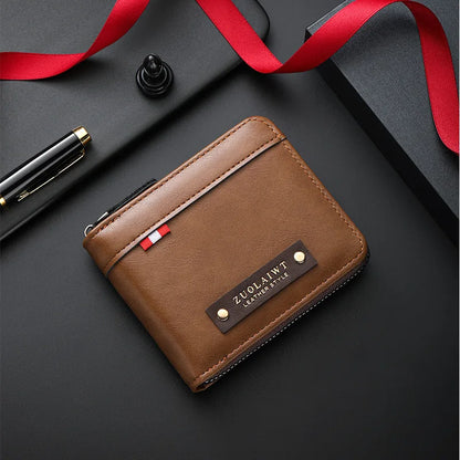 Men Retro Short Wallet Three Fold Splicing Color Design Multifunctional Business Wallet with Hidden Pocket for Daily Casual Use