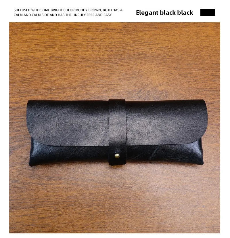 Genuine Leather Men Pencil Bag Handmade Wallet Large Capacity Retro Glasses Storage Bag Stationery Pencil Case Unisex Purses