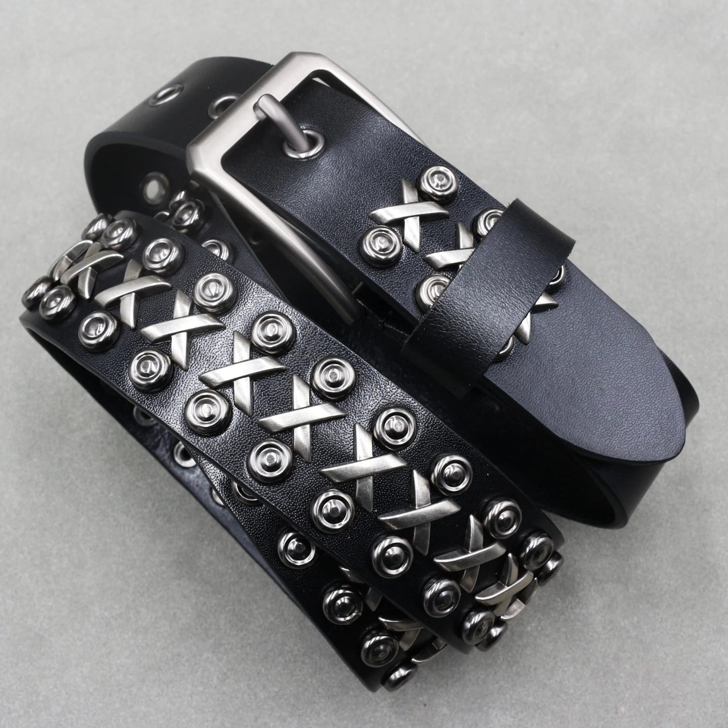 Designer Brand Belt Men Rivet Real Leather Pin Belt Male Black Rock Genuine Leather Cowhide Luxury Punk Belt Jeans