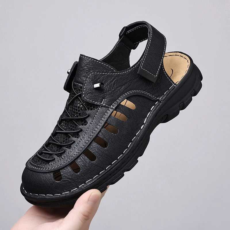 New Summer Men's Leather Sandals Casual Outdoor Beach Shoes Comfortable Male Hollow Out Footwear Leisure Walk Sandaly Sandalias