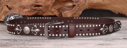 High Quality Metal Rivet Cowboy Belt Top Grain Genuine Leather Cowskin Men Belt Punk Rivet Jeans Belts For Men