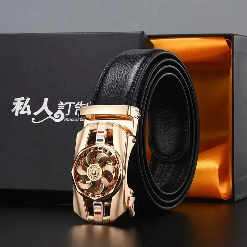 Mens Belt Material Metal Rotatable Buckle  Leather Belt High Quality Men Business Belt Golden Waist Buckle Rhinestone De