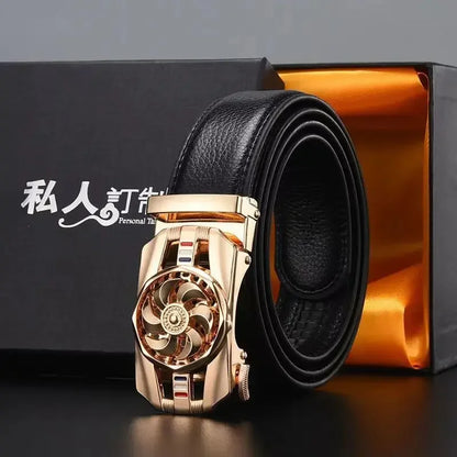 Mens Belt Material Metal Rotatable Buckle  Leather Belt High Quality Men Business Belt Golden Waist Buckle Rhinestone De
