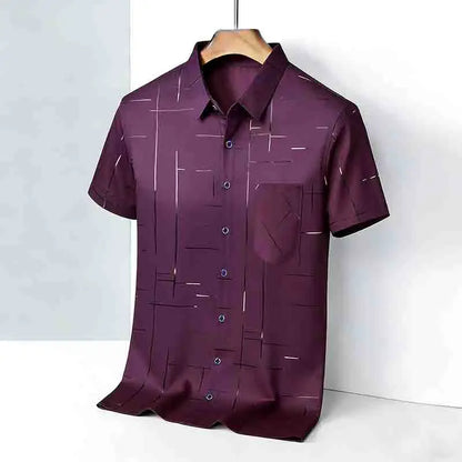 2026 High-Quality Men's Casual Fashion Shirt Short Sleeve Button-Down with Geometric Pattern