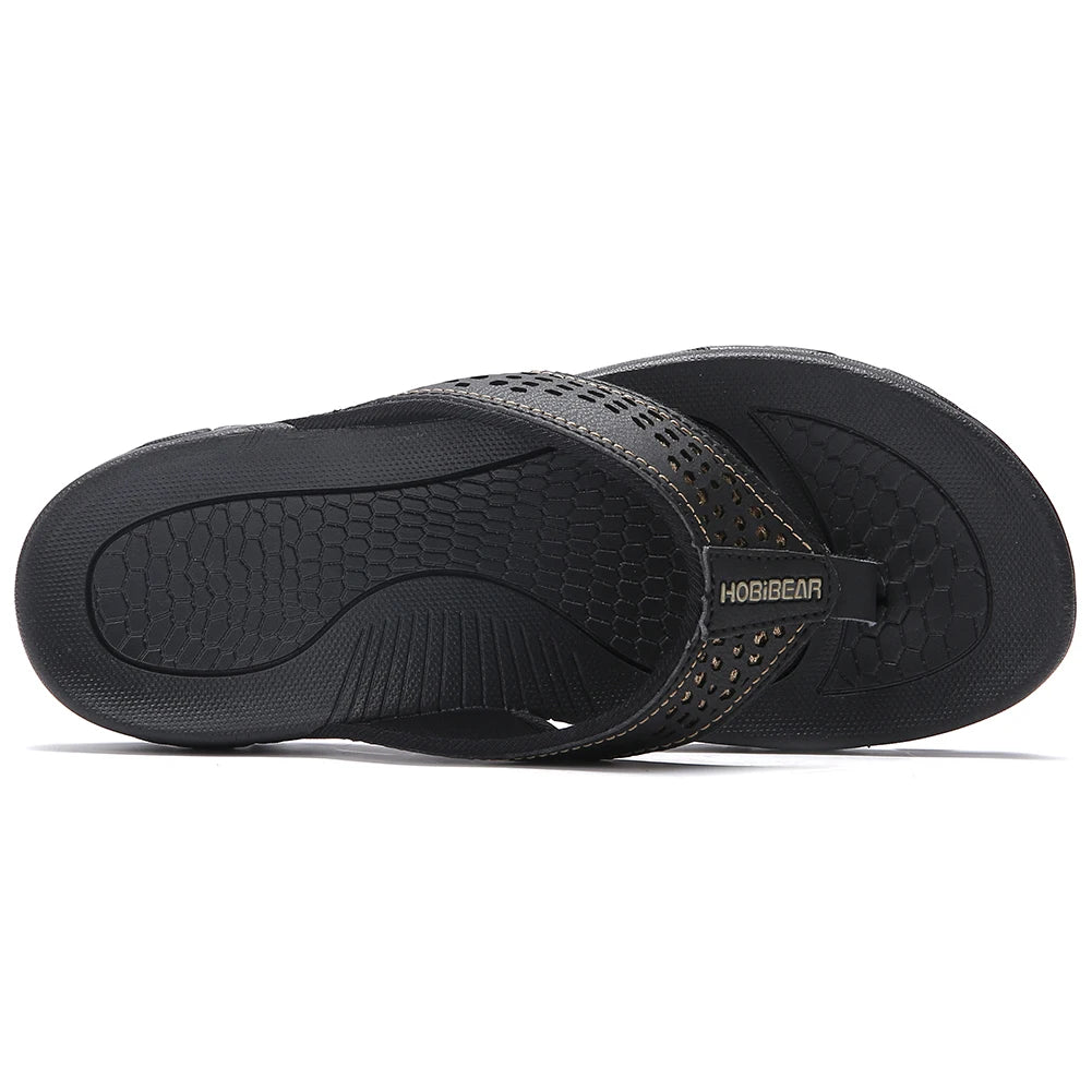Plus Big Size 49 50 51 52 Mens Flip Flops Slippers PU Leather Beach Shoes TPR Outsoles Hard-Wearing Outdoor Style