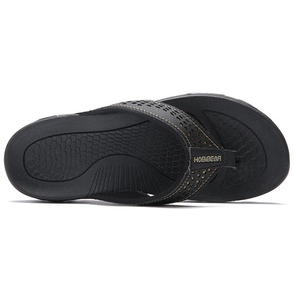 Plus Big Size 49 50 51 52 Mens Flip Flops Slippers PU Leather Beach Shoes TPR Outsoles Hard-Wearing Outdoor Style
