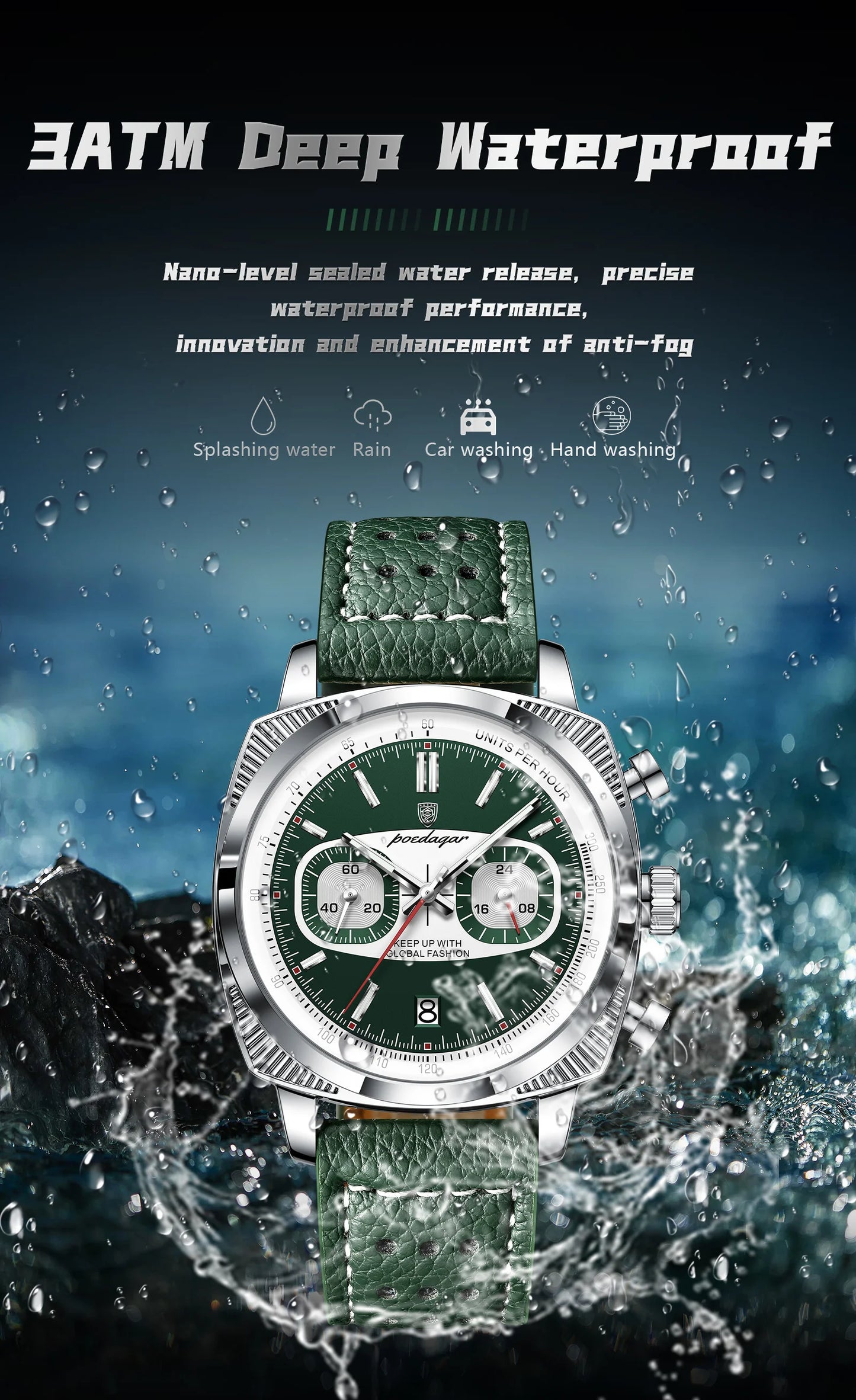 POEDAGAR Original Fashion Men Clock Luminous Waterproof Chronograph Date Watch For Man Luxury Leather Quartz Men's Watches Reloj
