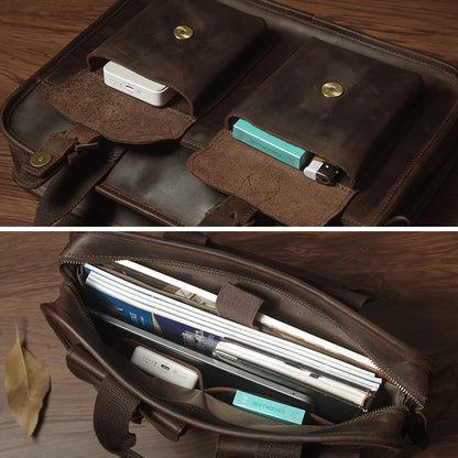 NUKA Retro Natural Cowhide Handbag Men's Real Leather Executive Briefcase Luxury Business Shoulder Bag Daily File Messenger Bags