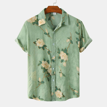 Hawaiian Summer Men's Casual Shirt Social Beach Style Short Sleeve Large Flower Print Chinese Resort Retro Loose Shirt