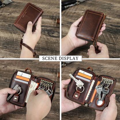 CONTACT'S Genuine Leather Key Wallets Key Chain Holder Full Grain Leather AirTag Slot Male Mini Wallets Key Pouch Card Holders