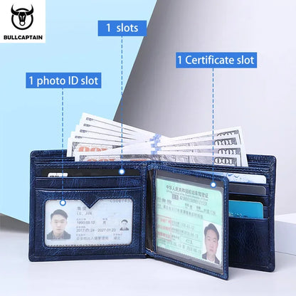 BULLCAPTAIN New Men's Leather Wallet RFID Function Fashion Business Multi-Card Men's Wallet Clip QB026