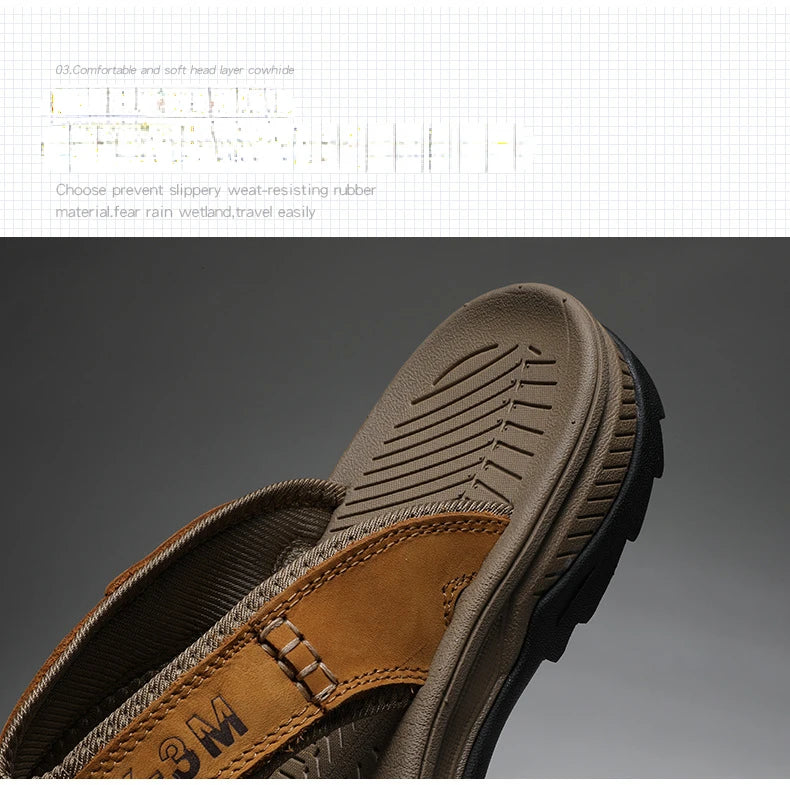 Genuine Cow Leather Shoes Men Sandals Flip Flops Men's Casual Shoes Classic Massage Men Beach Slippers Anti-slip Summer 2025 New