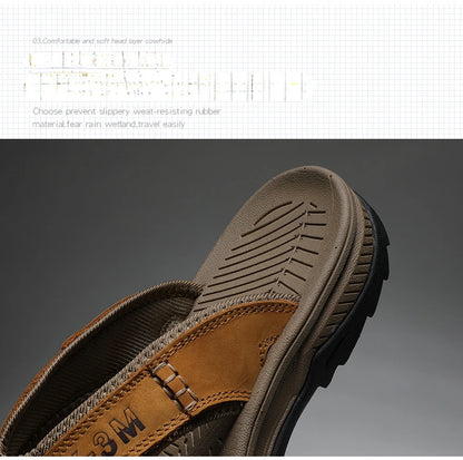 Genuine Cow Leather Shoes Men Sandals Flip Flops Men's Casual Shoes Classic Massage Men Beach Slippers Anti-slip Summer 2025 New