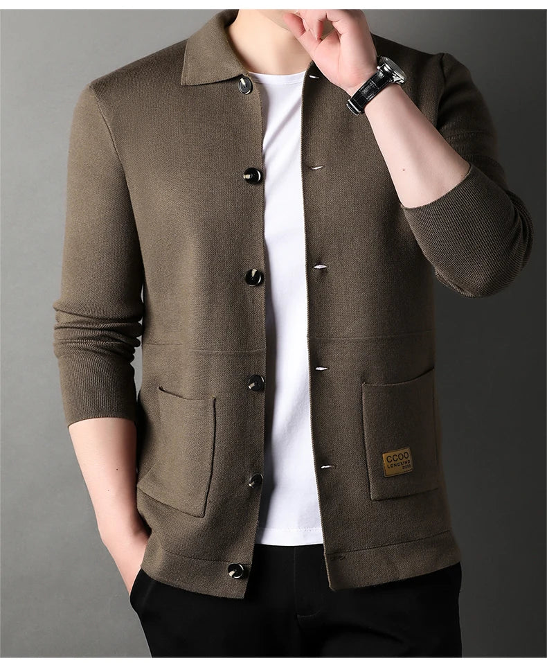 Autumn and Winter New Men's Long-Sleeved Sweater Youth Popularity Cardigan Men's Knitwear Sweater Lapel Youth Thin Coat