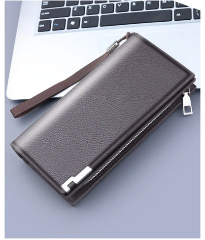 Long Clutch Men PU Material Zipper Hasp Cell Phone Bag Card Holder Coin Pocket Large Capacity Multifunctional Handbag Business