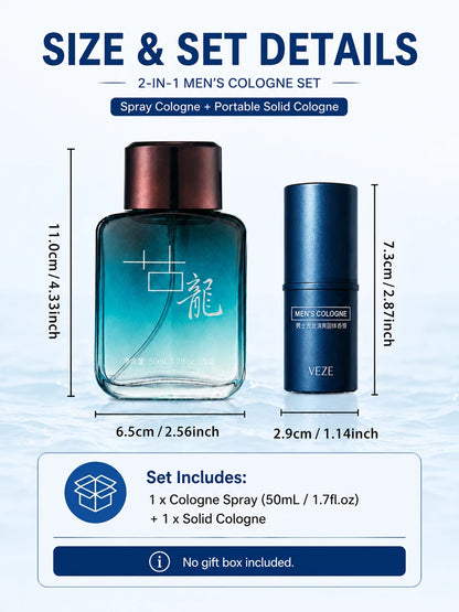 2Pcs Men Cologne Set Ocean Fresh Spray Perfume & Solid Cologne Long Lasting Portable Fragrance Gift for Him Travel Daily