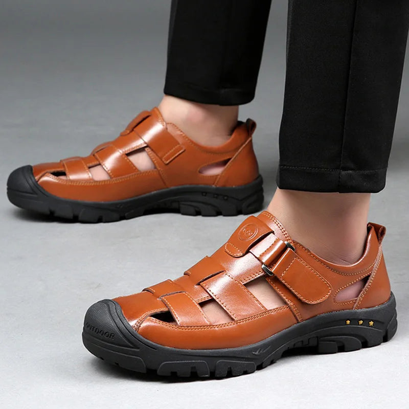 Classic High Quality Cow Leather Sandals Summer Outdoor Handmade Men Sandals Fashion Comfortable Men Beach Leather Shoes