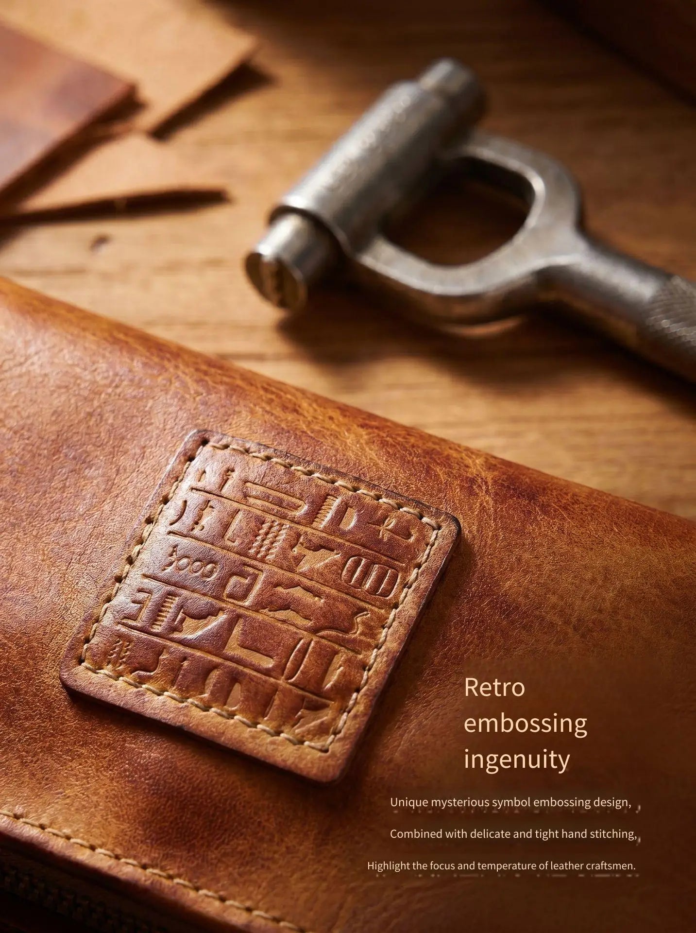 YETTIES Men's Vegetable Tanned Leather Long Clutch Wallet Large Capacity Multi-Function Document Vintage Business Handheld Purse