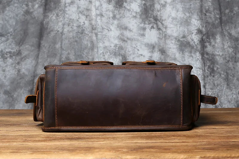 NZPJ Vintage Genuine Leather Men's Briefcase Crazy Horse  Handbag Natural Cowhide Travel Bag Casual Shoulder Crossbody Bag