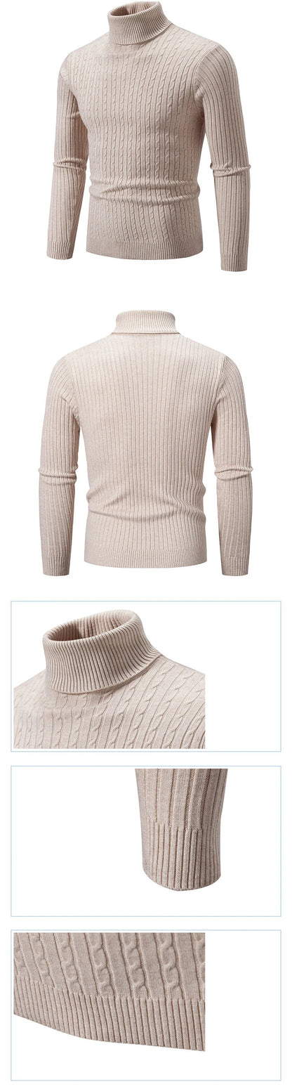 Outdoor Men's Long Sleeve Knitted Sweaters Slim Fit Turtleneck Sweater Casual Pullover Sweater Winter Basic Heavyweight Top