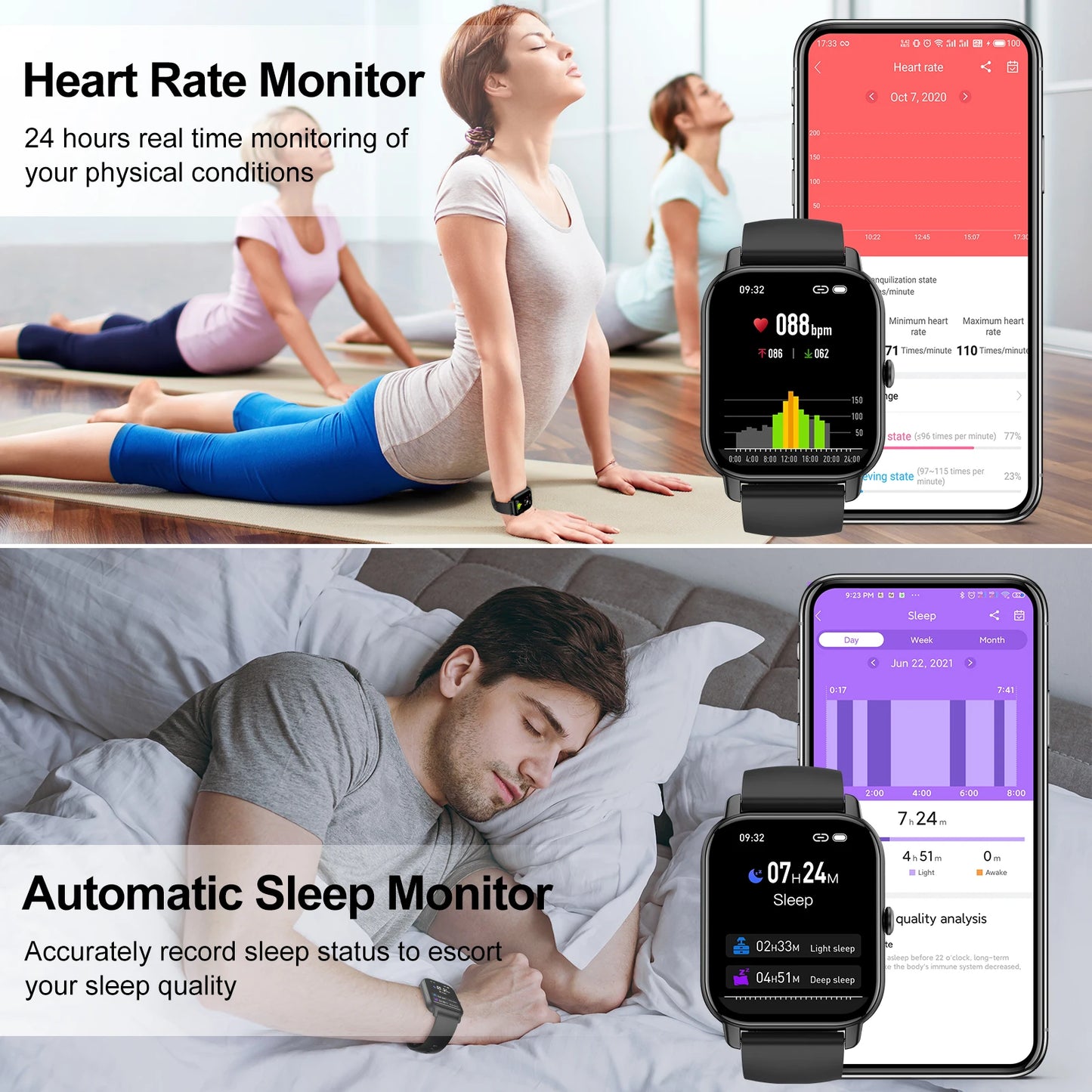 Jxrev Smart Watch, 1.85" Sports Watch for IP68 Waterproof, 110+ Sport Modes, Fitness Activity Tracker, Ultra Thin Watch.