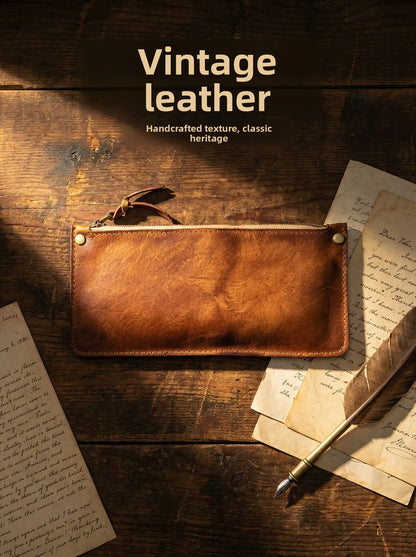High Quality Genuine Leather Retro Men Wallet Handmade Handbag Phone Pocket Simple Card Bag Big Capacity Soft Male Purses