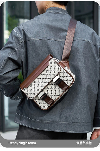 2026 New Design Shoulder Bag Men Crossbody Bag Fashion Business PU Leather Chest Bag Male Mobile Phone Bag Purses Handbags
