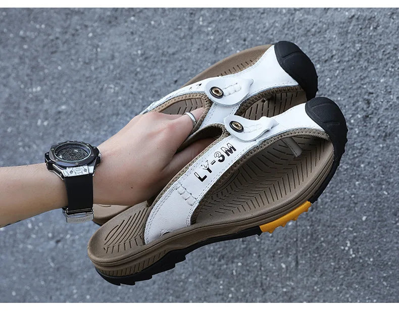 Genuine Cow Leather Shoes Men Sandals Flip Flops Men's Casual Shoes Classic Massage Men Beach Slippers Anti-slip Summer 2025 New
