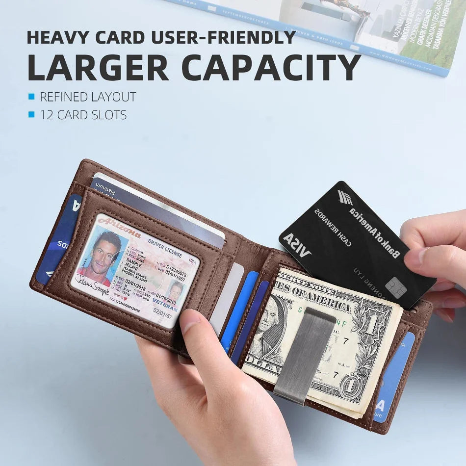 Personality Short Rfid Leather Men Wallets Carbon Fiber Slim Card Holder Wallet Black Minimalist Wallet for Men Father Day Gifts