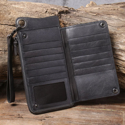 S.WORKER Full Grain Leather Long Wallet Men's Clutch Bag Genuine Leather Classic Purse Card Holder For Men