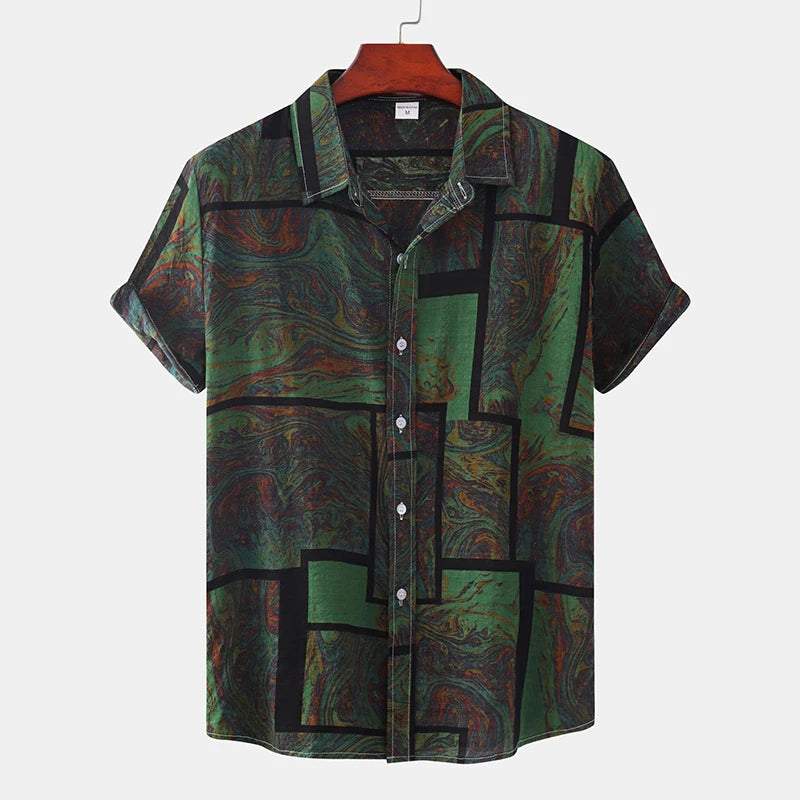Hawaiian Summer Men's Casual Shirt Social Beach Style Short Sleeve Large Flower Print Chinese Resort Retro Loose Shirt