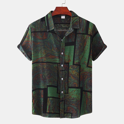 Hawaiian Summer Men's Casual Shirt Social Beach Style Short Sleeve Large Flower Print Chinese Resort Retro Loose Shirt