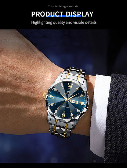 VA VA VOOM Hot Selling Original Blue Gold Creative Design Classic Hot selling Quartz Watch Men Fashion High Quality Rhombus Design Fashion Business Japanese Movement Gold Stainless Steel Fashion Clock Sports Watch for Men Gif