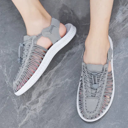 Summer Men Sandals Women Slippers Weaving Design Beach Sandals Breathable Casual Flat Sandals Outdoor Couples Sandals Size 48