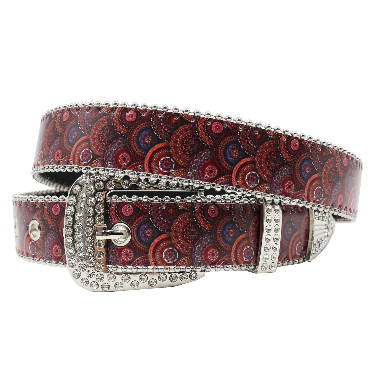 Rhinestone belt B&B style blue print pattern Women's Jeans Rhinestone Belt Men's Belt Western Denim Leather HipHop Rock