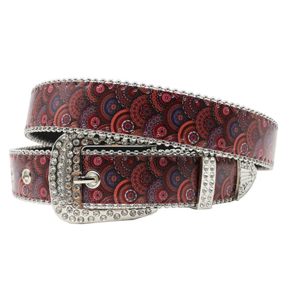 Rhinestone belt B&B style blue print pattern Women's Jeans Rhinestone Belt Men's Belt Western Denim Leather HipHop Rock
